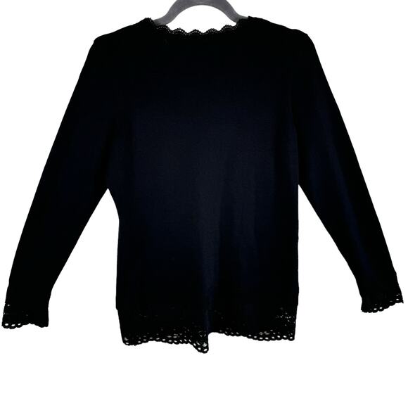 Adrianna Papell Black Long Sleeve Lace Trim Lightweight Tight Knit Sweater Sz S - Picture 2 of 6
